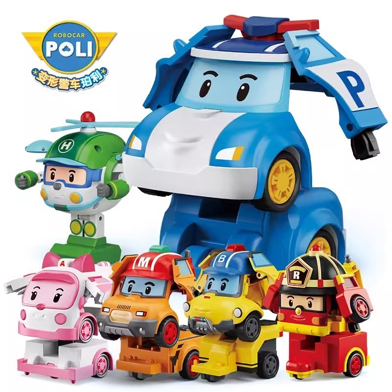 正版变形珀利警长玩具儿童poli警车3岁6救护车罗伊消防救援队汽车
