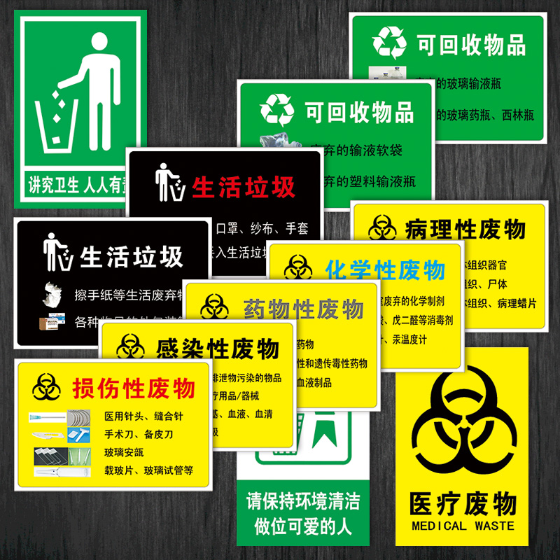 医院生活垃圾分类提示牌医疗废弃物废物桶标志标识牌标示贴纸TMP