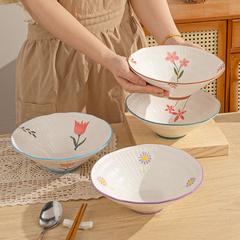 日式面碗家用高级感大号拉面汤碗高颜值螺蛳粉斗笠碗手绘陶瓷大碗