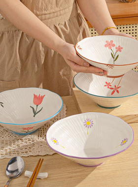 日式面碗家用高级感大号拉面汤碗高颜值螺蛳粉斗笠碗手绘陶瓷大碗