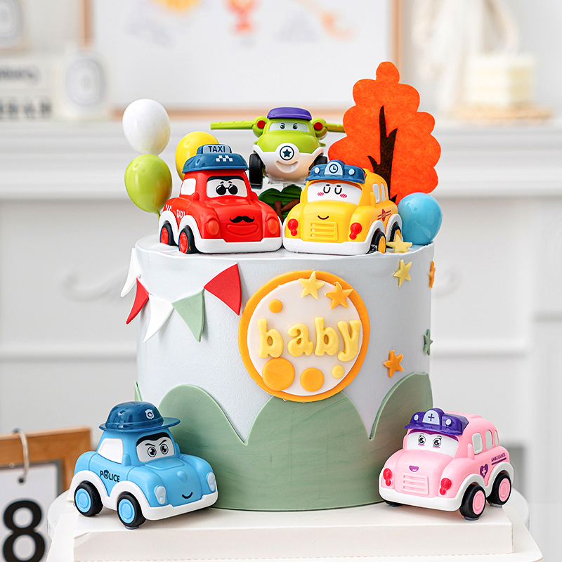 儿童生日蛋糕装饰卡通回力小汽车小飞机摆件小车汽车烘焙派对装扮