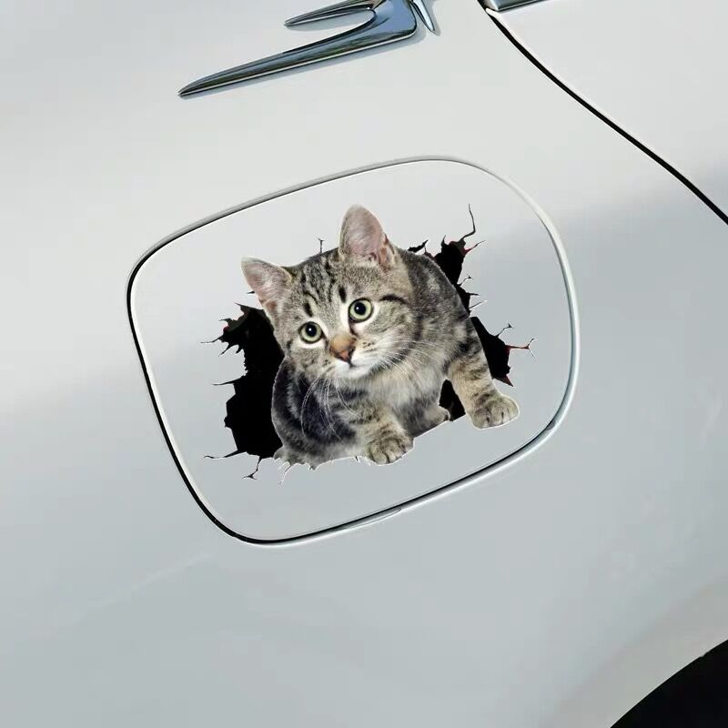 3D尾猫咪划痕汽车可爱立身体喷绘车车纸玻璃小猫贴饰油箱盖装贴纸