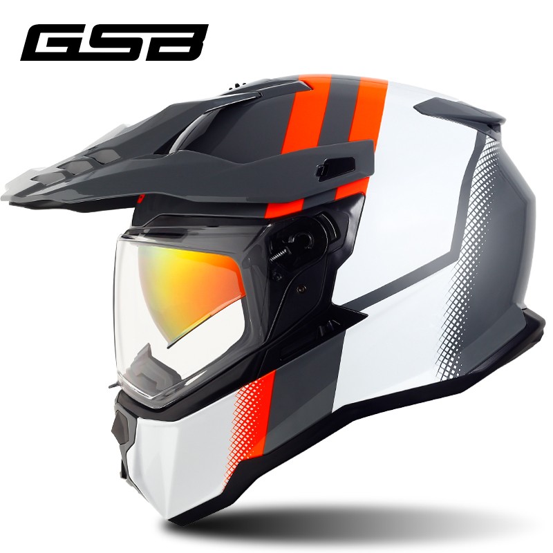 新gsb摩托车拉力盔越野盔双镜片防雾全盔头盔头灰冬季透气男安全