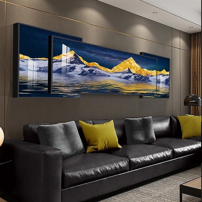 新中式装饰画客厅沙发背景墙面挂画现代简约三联画大气叠加晶瓷画