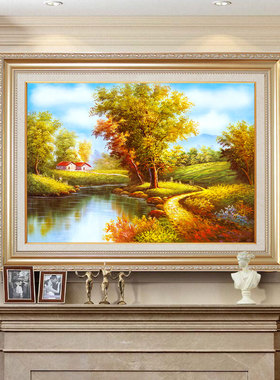 装饰画客厅沙发背景墙挂画欧式美式山水风景油画正品餐厅玄关壁画