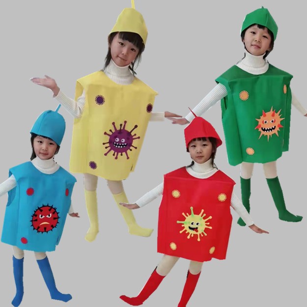 运动会儿童抗击疫情防疫演习演出服超级细菌病毒表演服新型病菌服