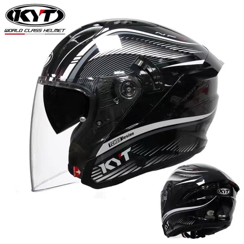 新意大利KYT摩托车头盔夏季男女双镜片机车半盔覆式轻便个性酷四