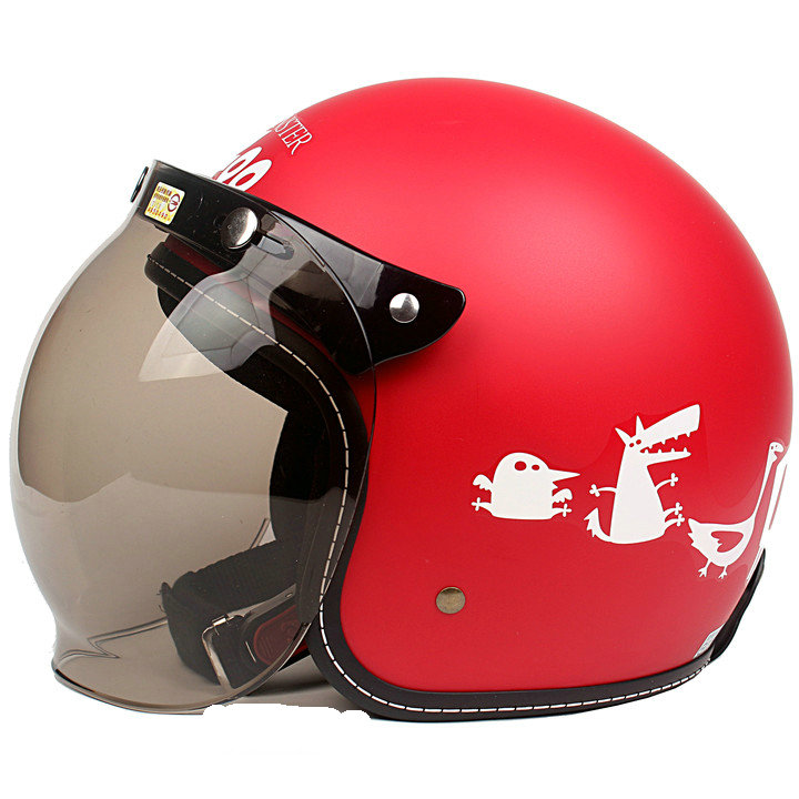 台湾EVO动物园磨砂红哈雷电动摩托车复古头盔保暖男女安全帽冬季