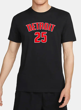 夏季新款底特律活塞25号德里克罗斯篮球训练短袖运动休闲透气T恤