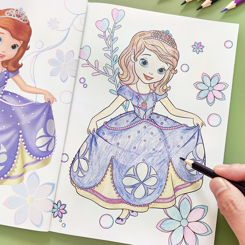 迪士尼小公主苏菲亚涂色书儿童3-6岁卡通画画本4女孩涂鸦填色画册
