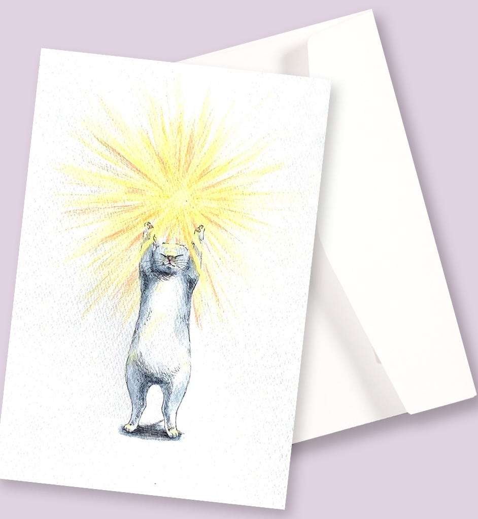 万神喵喵教 可爱猫咪水粉插画明信片手绘清新治愈动物祝福装饰卡