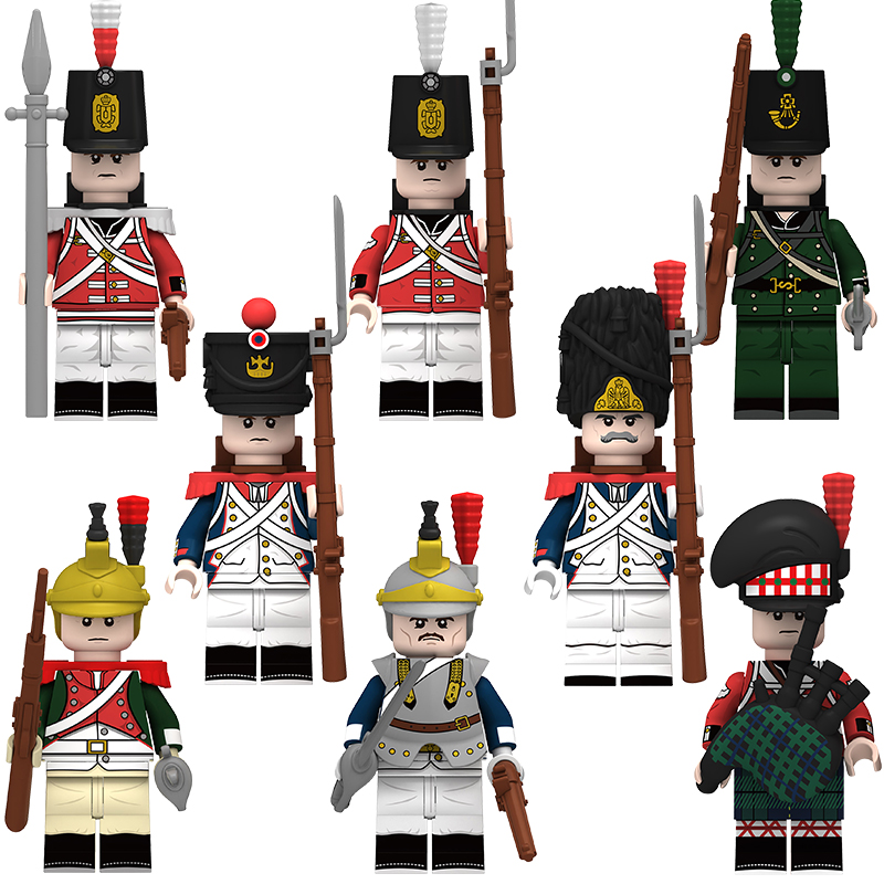 兼容乐高拿破仑战争英法军线列步兵绿夹克士兵拼装积木人仔玩具