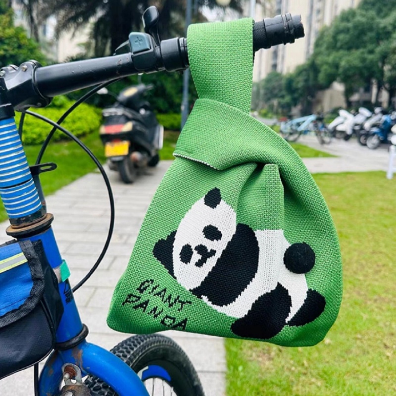 自行车挂包装饰小配件熊猫前置针织挂兜捷安特儿童山地公路车收纳