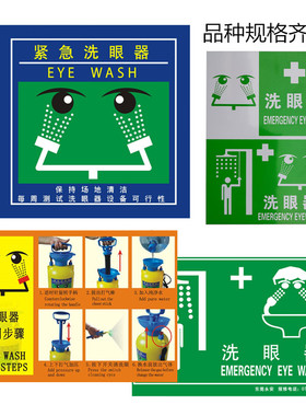 洗眼器标识冲洗眼部操作步骤便携式操作图喷淋器使用方便贴牌