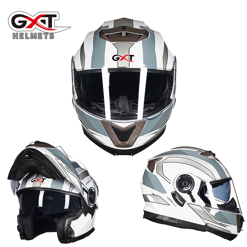 正品GXT摩托车头盔男夏季透气个性酷双镜片揭面盔防雾全覆式蓝牙