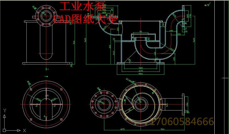 工业水泵自吸渣浆泵CAD图纸水泵结构地基安装过流件配件图