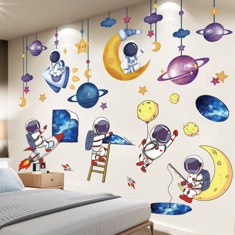宇航员墙贴纸太空星球主题装饰幼儿园教室环创材料文化墙贴画成品