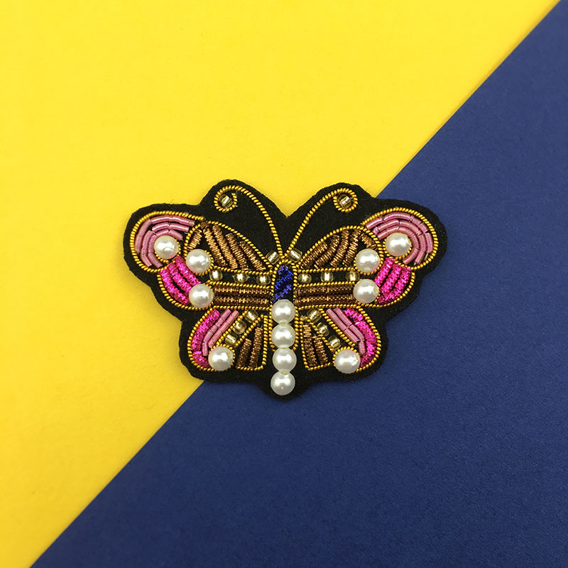 法国设计蝴蝶动物图案 男女通用纯手工缝制服饰印度丝胸针刺绣