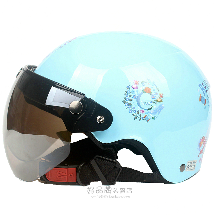 台湾EVO长发公主蓝色哈雷电动摩托车儿童头盔安全帽男女小孩夏季