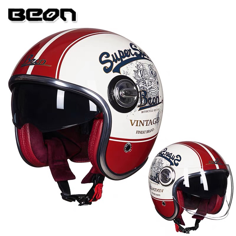 BEON摩托车头盔男女哈雷双镜片半盔电动机车骑行安全帽3C认证四季