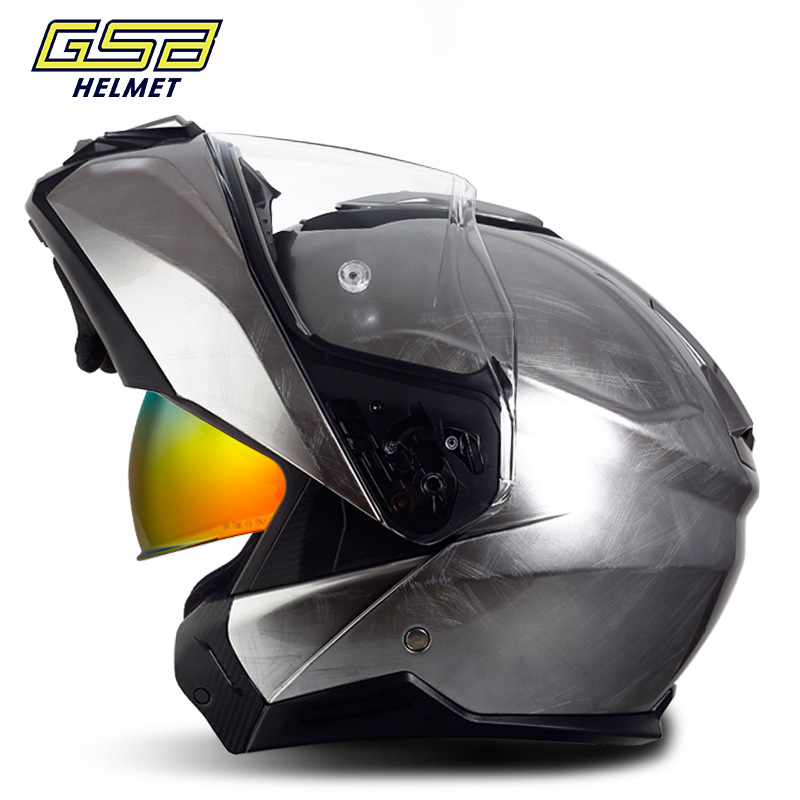 正品GSB摩托车头盔揭面盔男女式双镜片机车骑行赛车安全头盔四季