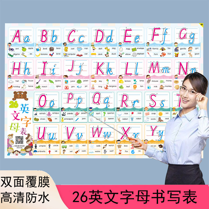 abcd26个英语字母表墙贴挂图二十六个大小写英文英标启蒙教具贴纸