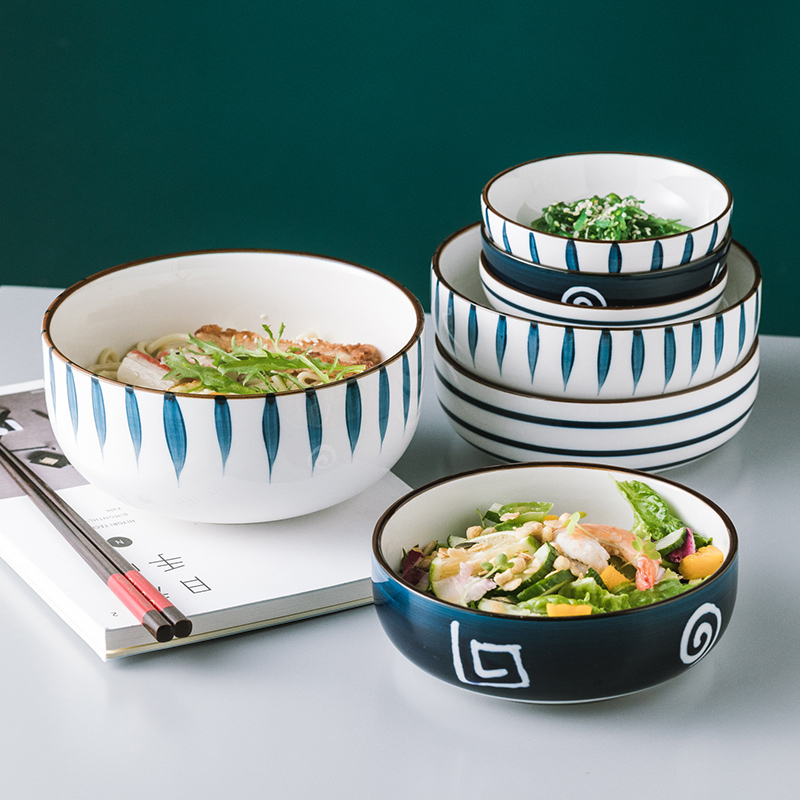 网红款陶瓷碗 蔬菜碗手绘米饭碗吃饭碗 家用餐厅沙拉碗小号汤面碗
