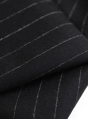 意大利进口薄款黑白竖条纹细腻斜纹法兰绒精纺纯羊毛设计师布料