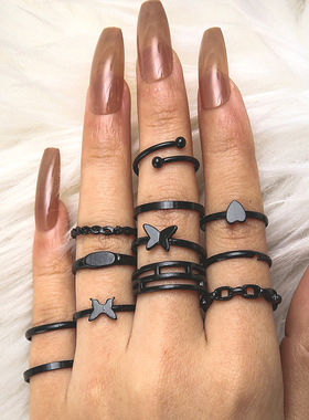 new black butterfly joint ring set women love rings 蝴蝶戒指