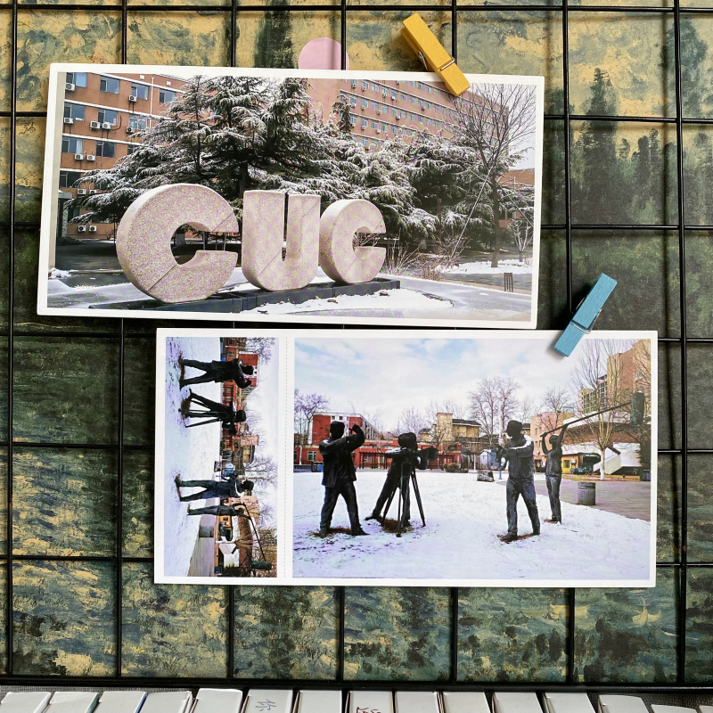 30张盒装中国传媒大学明信片留言卡中传校园风景标志建筑雕塑卡片