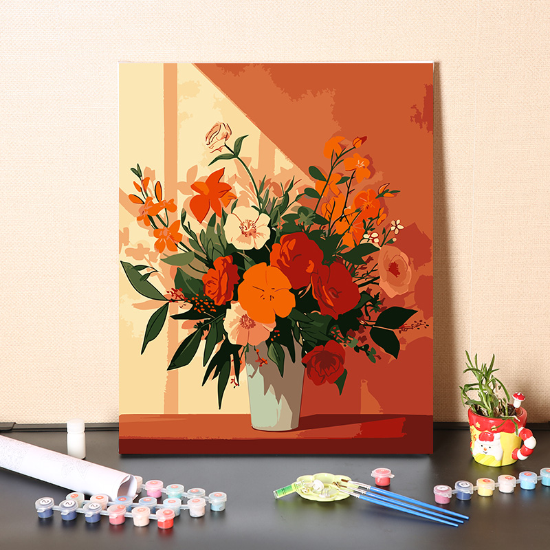 数字油画diy手工填充简约现代橘色花卉客厅卧室手绘涂色油彩挂画