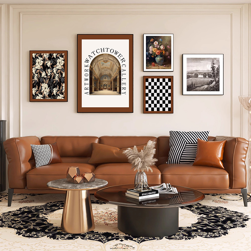 美式轻奢客厅装饰画欧式艺术高级感组合画复古风格沙发背景墙挂画