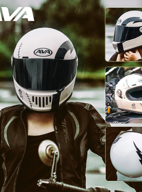 新AVA王朝复古男女头盔 超轻玻璃钢全盔 国潮碳纤维机车摩托车头