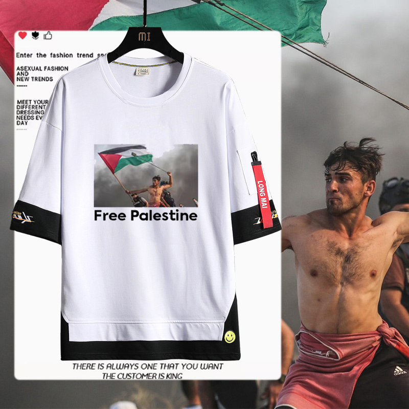自由巴勒斯坦巴以冲突反对战争男女飘带短袖t恤衫青少年上衣夏LN