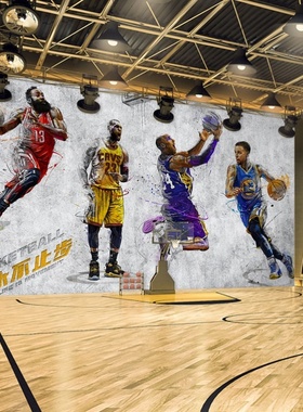 3D篮球主题壁纸科比库里詹姆斯哈登壁纸街头风水泥墙球馆壁画