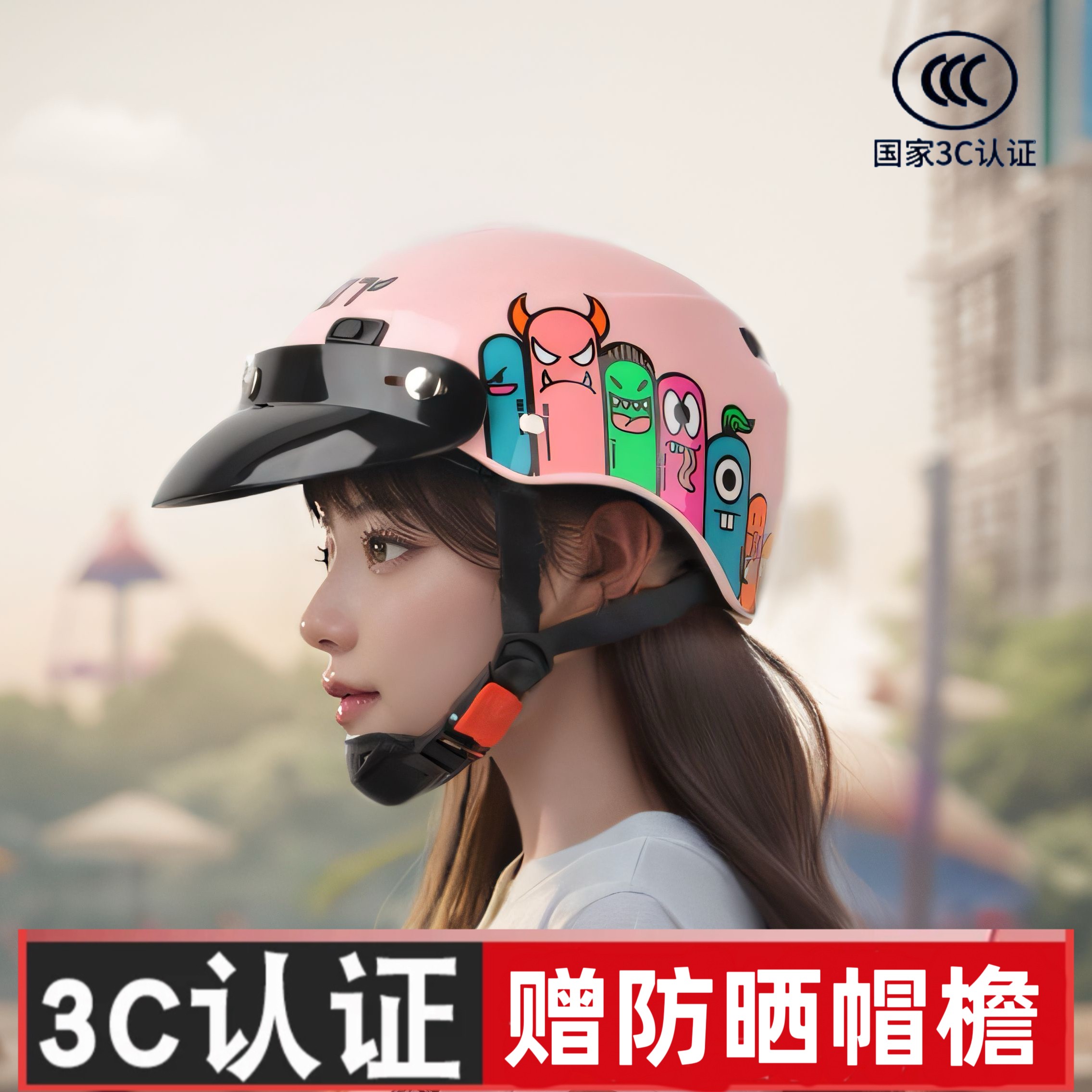 3C认证电动车头盔男女情侣夏季透气半盔四季通用摩托车可爱安全帽
