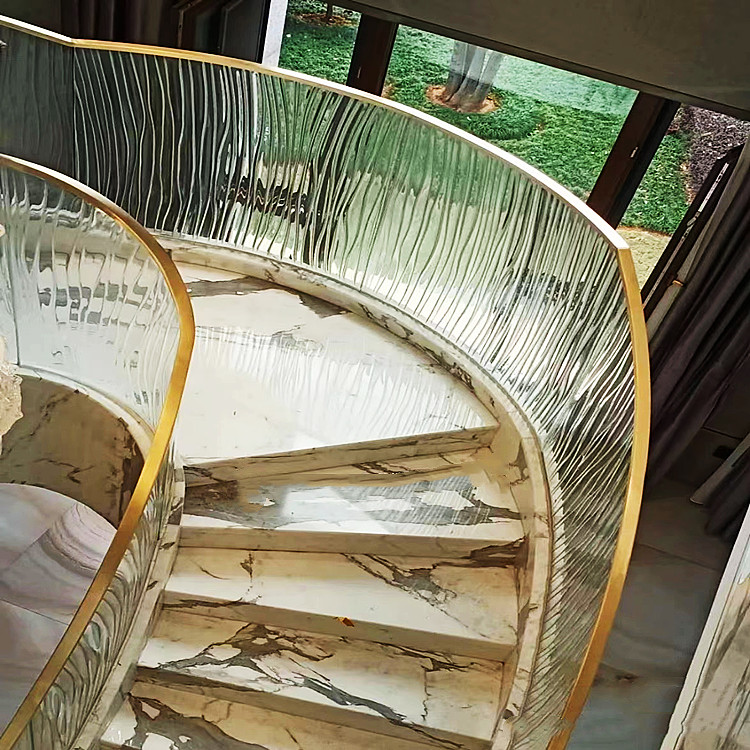 厂家直销旋转楼梯弧形制作视频扶手定制河南石材弧形楼梯玻璃热弯