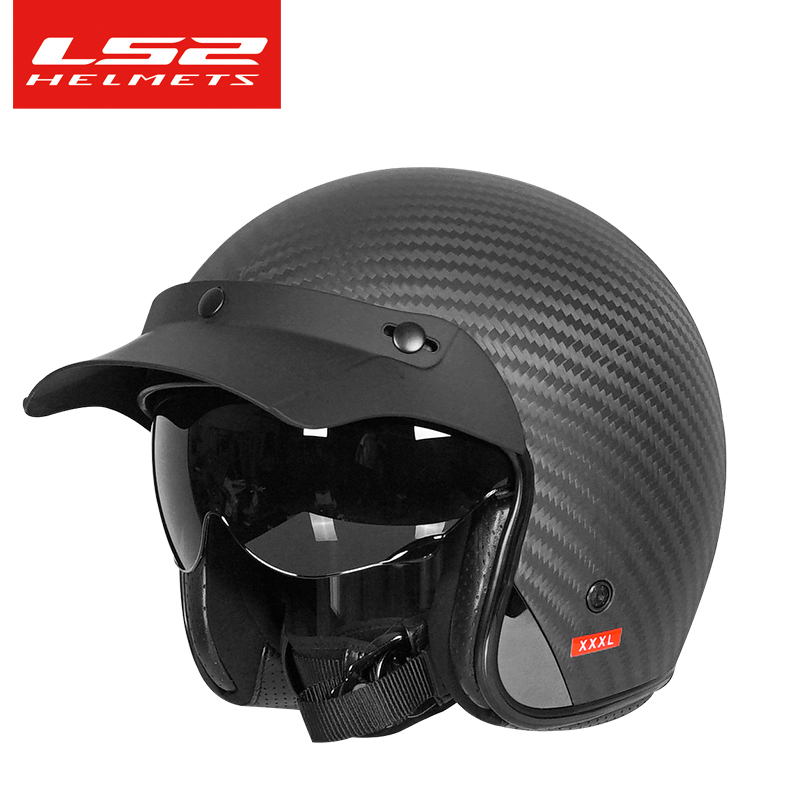 高档LS2哈雷复古头盔摩托车男碳纤维半盔四分之三盔四季女机车OF6