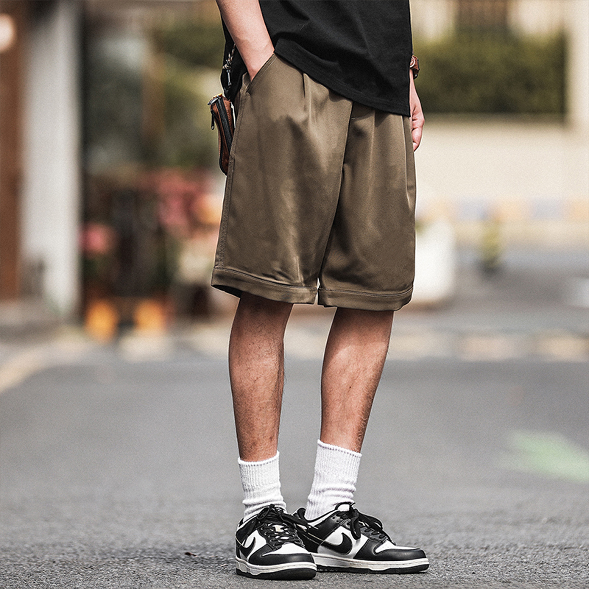 HEEMKIZOO美式复古原创休闲五分直筒裤男士外穿夏季薄款运动短裤