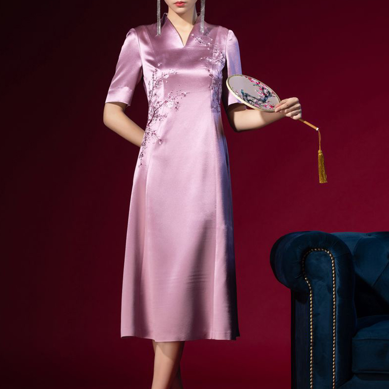 【六L】精选品牌女装高端时尚气质百搭紫色连衣裙A1-17378