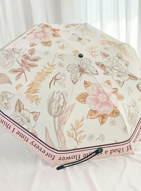 ins唯美法式粉色复古自动雨伞女生黑胶遮阳伞防紫外线折叠太阳伞