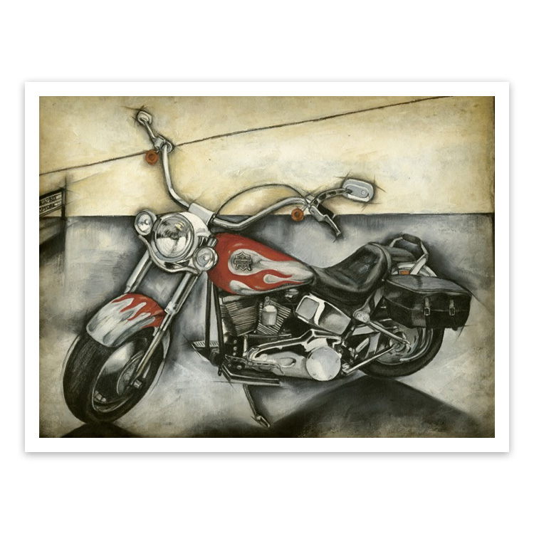 TIME ART美国进口原版装饰画纸质微喷画芯摩托车彩色素描画706