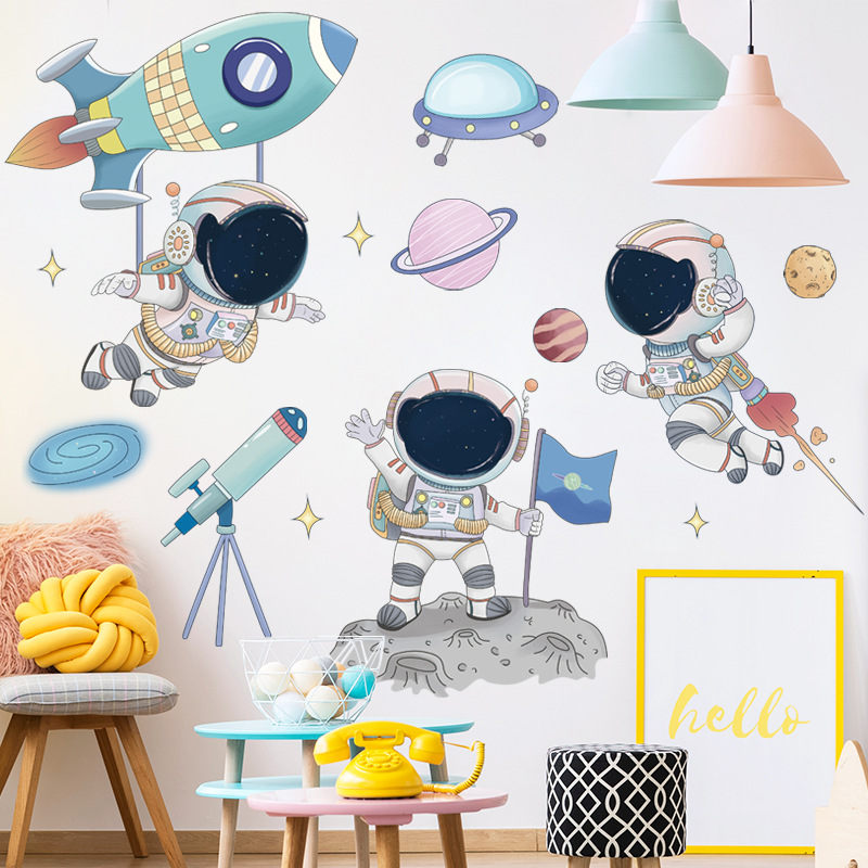 宇航员墙贴纸太空星球主题创意装饰环创材料幼儿园儿童房贴画自粘