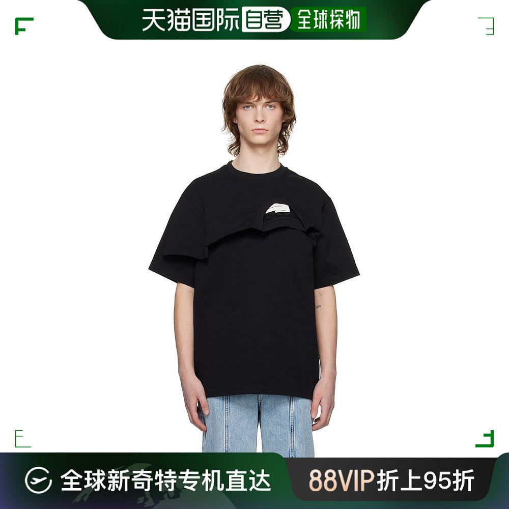 香港直邮潮奢 Feng Chen Wang 男士 黑色 Double Collar T 恤 FF1