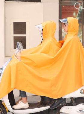 黄色双人雨衣电动车2人摩托车双头情侣防暴雨加大加厚电瓶车雨披
