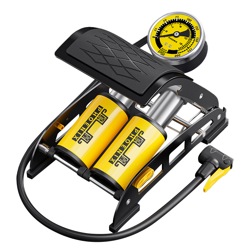 电动车电瓶车通用充气泵摩托车轮胎脚踩便携高压双缸打气筒加气泵