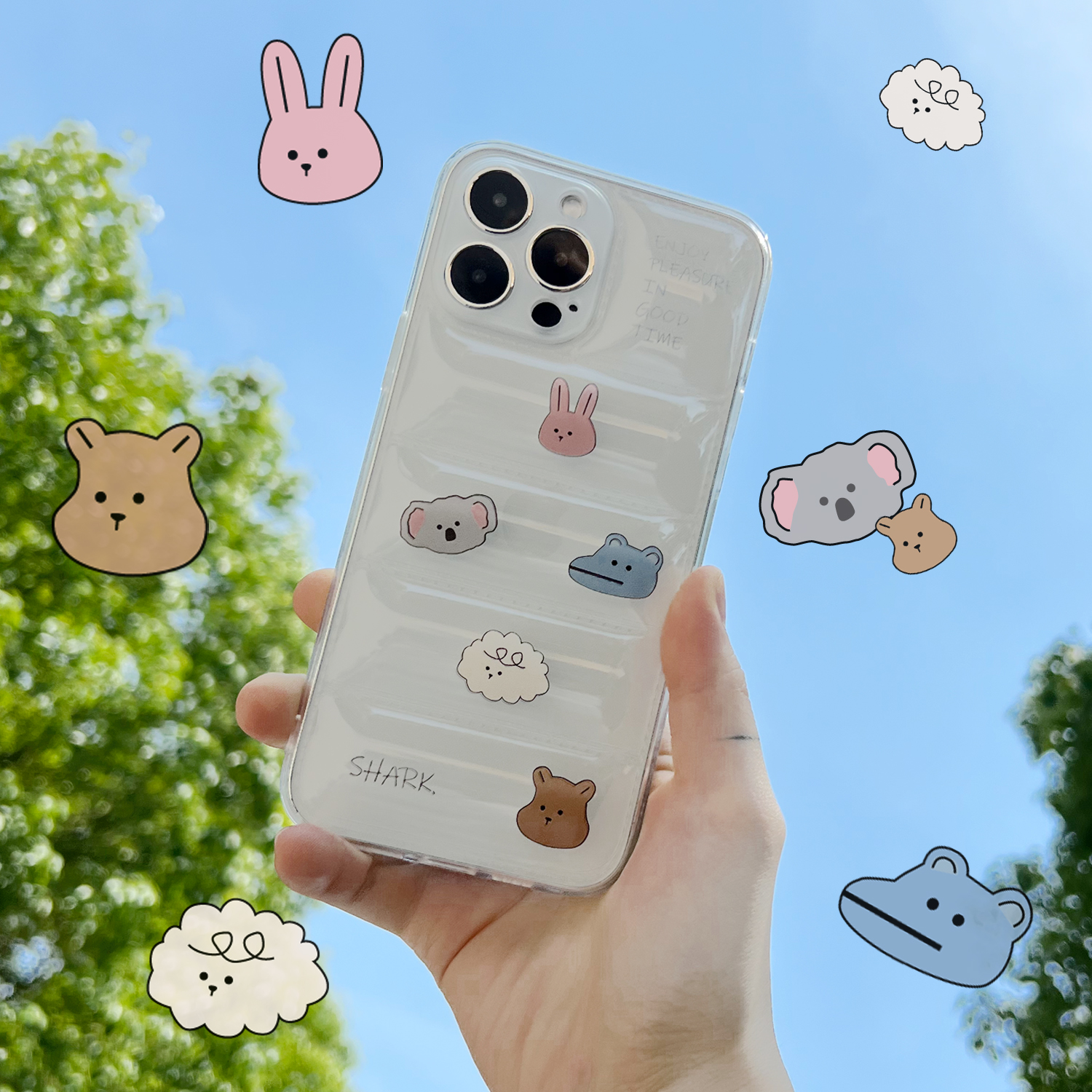 萨刻气垫创意可爱动物插画气囊防摔苹果iPhone13小众14手机壳子SH