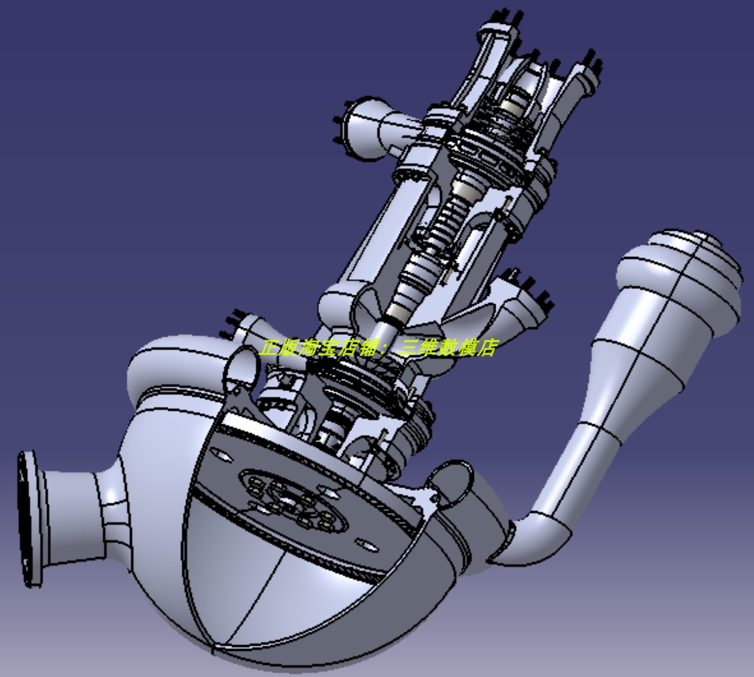 火箭发动机涡轮泵总成零件结构 外壳体剖切3D三维模型几何数模stp