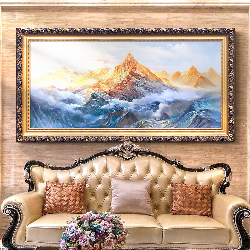 日照金山欧式客厅装饰画新中式山水抽象手绘风景油画现代玄关挂画