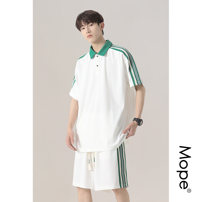 Mope 男生polo衫套装夏季薄款冰感青少年短袖短裤休闲运动两件套
